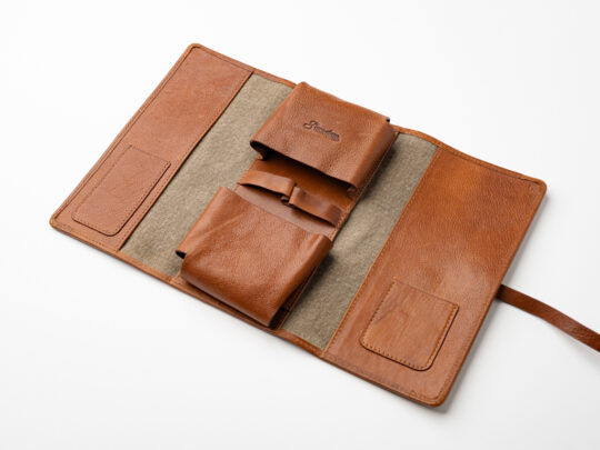 Passatore pipe folding pouch canvas+leather cognac