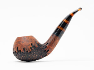 Nørding Cut Partially Rusticated Bent Tomato (C) Tobacco Pipe