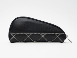 Dark Fired Leather Black Quilted Stitched Pipe Wallet