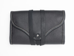 Dark Fired Leather Black W/ Grey Stitching 2 Pipe Roll