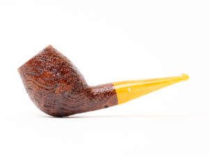 Moonshine Deviled Egg Brown Sandblasted with Amber Stem Tobacco Pipe