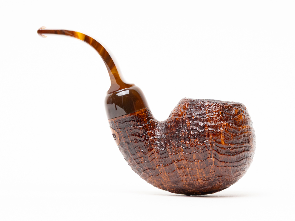 Moonshine Cannonball Brown Sandblasted with Brown Stem Tobacco Pipe - Image 2