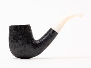 BriarWorks Classic Black Rusticated Short Bent Billiard with White Stem (C13S) Tobacco Pipe