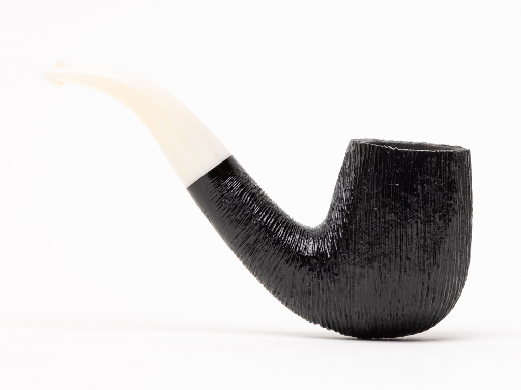 BriarWorks Classic Black Rusticated Short Bent Billiard with White Stem (C13S) Tobacco Pipe - Image 2