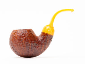Moonshine Cannonball Brown Sandblasted with Amber Stem Tobacco Pipe
