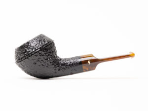 Moonshine Devil Dog Black Sandblasted with Brown Stem (Saddle) Tobacco Pipe