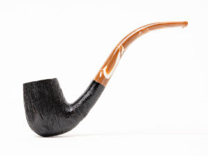 BriarWorks Classic Black Rusticated Bent Billiard with Coffee Stem (C13) Tobacco Pipe