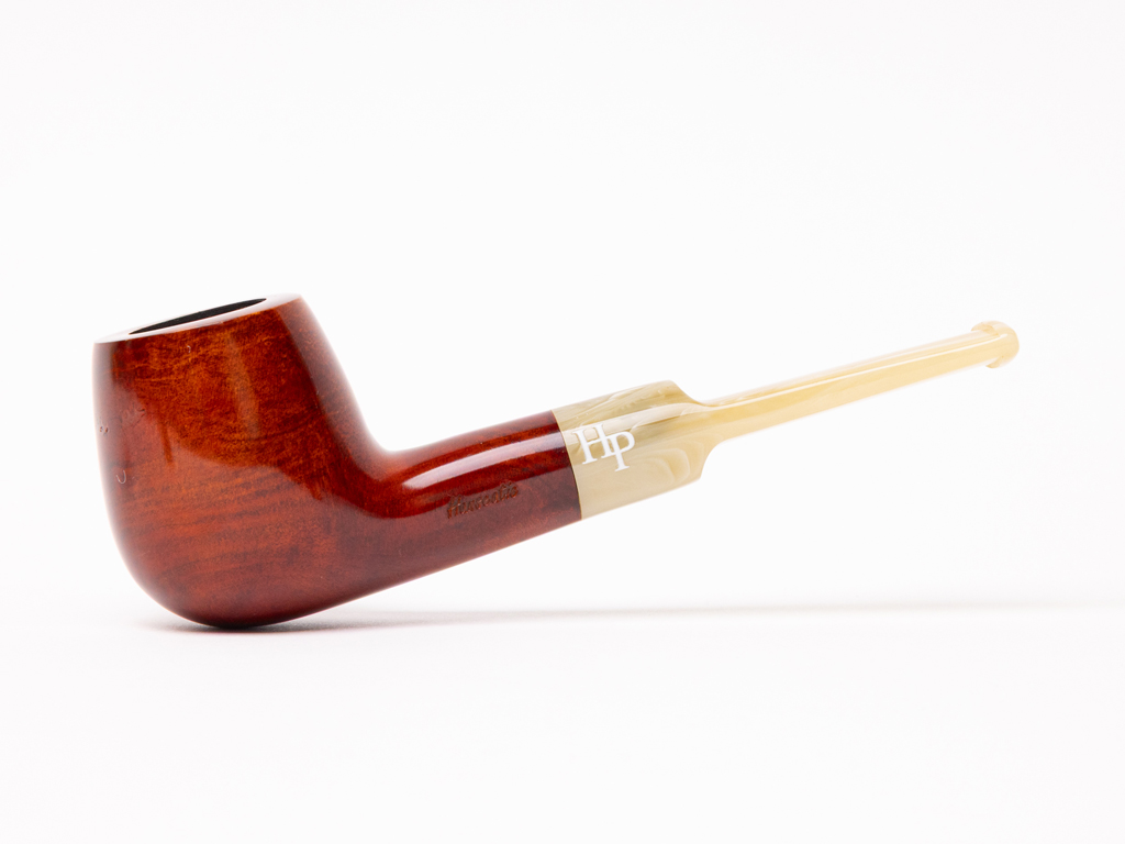 Hanseatic Red Stain with Horn Saddle Stem Tobacco Pipes - Image 2
